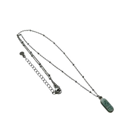 necklace steel silver oval stone light blue1